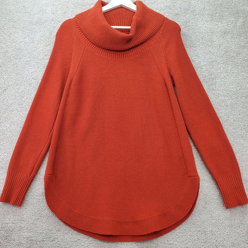 Anthropologie Cowl‎ Neck Sweater Womens Medium Orange Knit High Low Hem Cozy